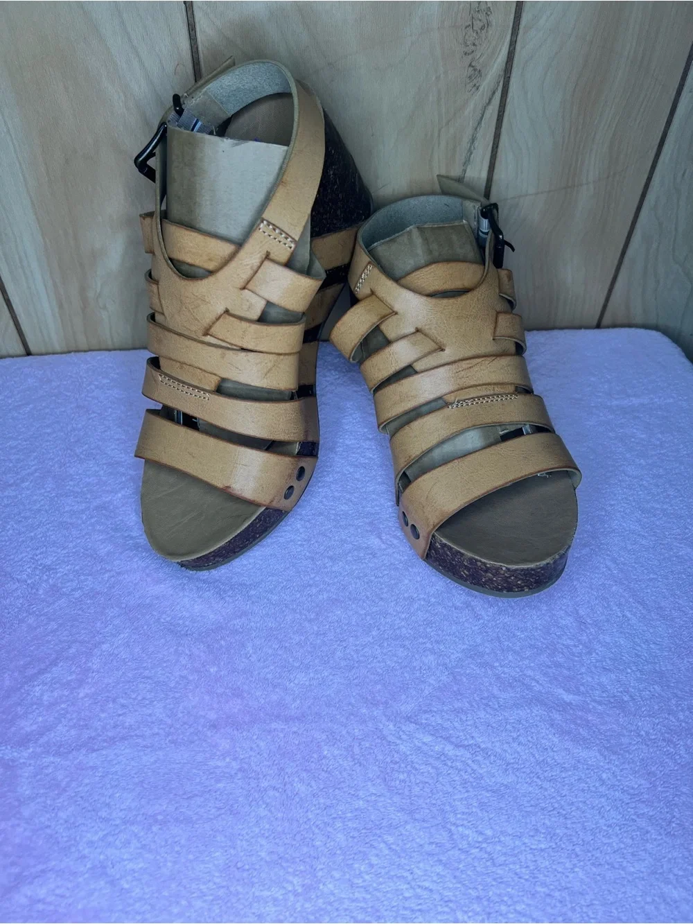 Blowfish Malibu Tan Strappy Cork Wedge Sandals